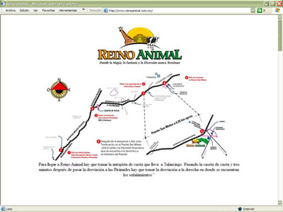 REINO ANIMAL - Para llegar a Reino Animal hay que tomar la autopista de cuota que lleva  a Tulancingo. Pasando la caseta de cuota y tres minutos despus de pasar la desviacin a las Pirmides hay que tomar la desviacin a la derecha en donde se encuentran los sealamientos.